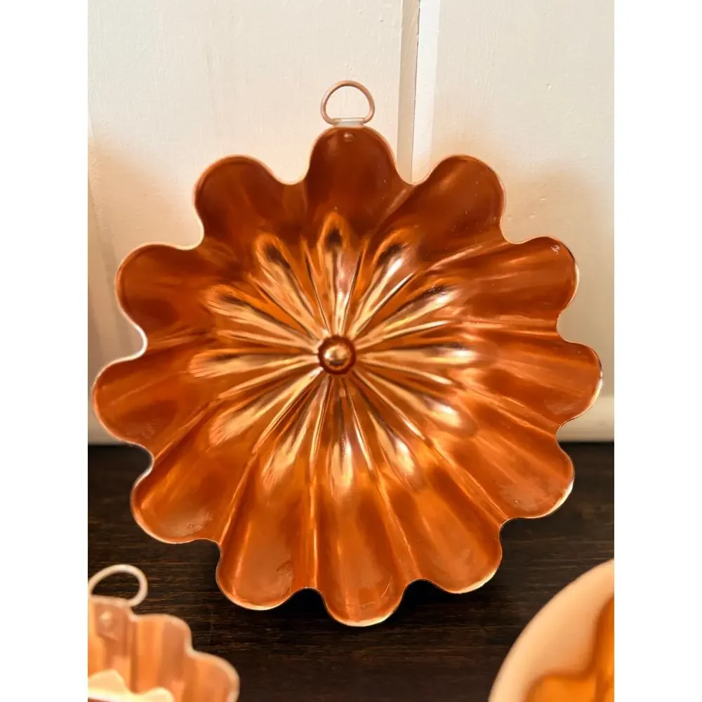 Vtg Copper Tone Jello Molds Set of 5 Heart-Bundt-Melon Cottagecore Grandma Core